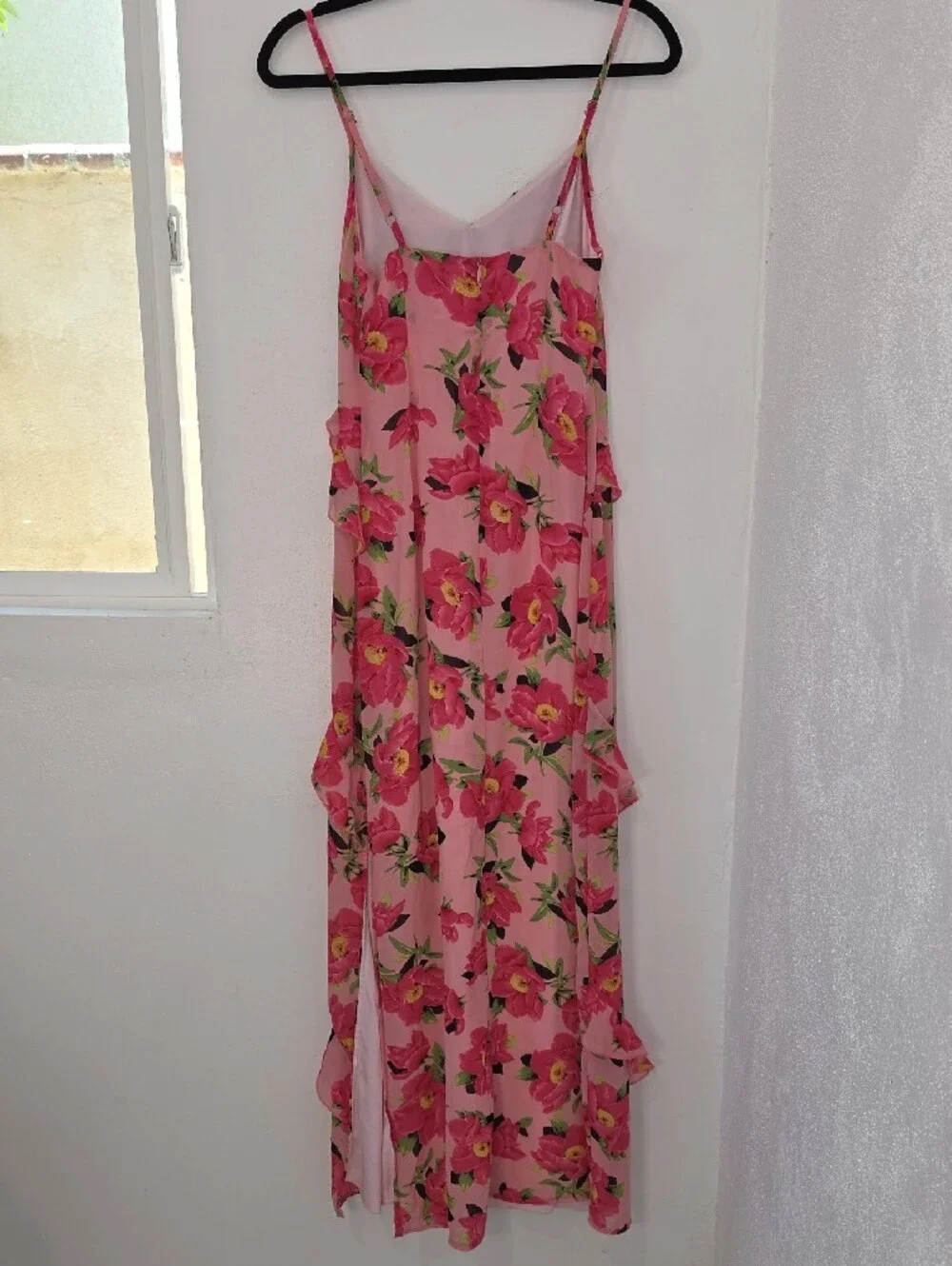 Nasty Gal Pink Floral Adjustable Spaghetti Strap High Slit Ruffle Midi Dress 6 - Picture 2 of 6